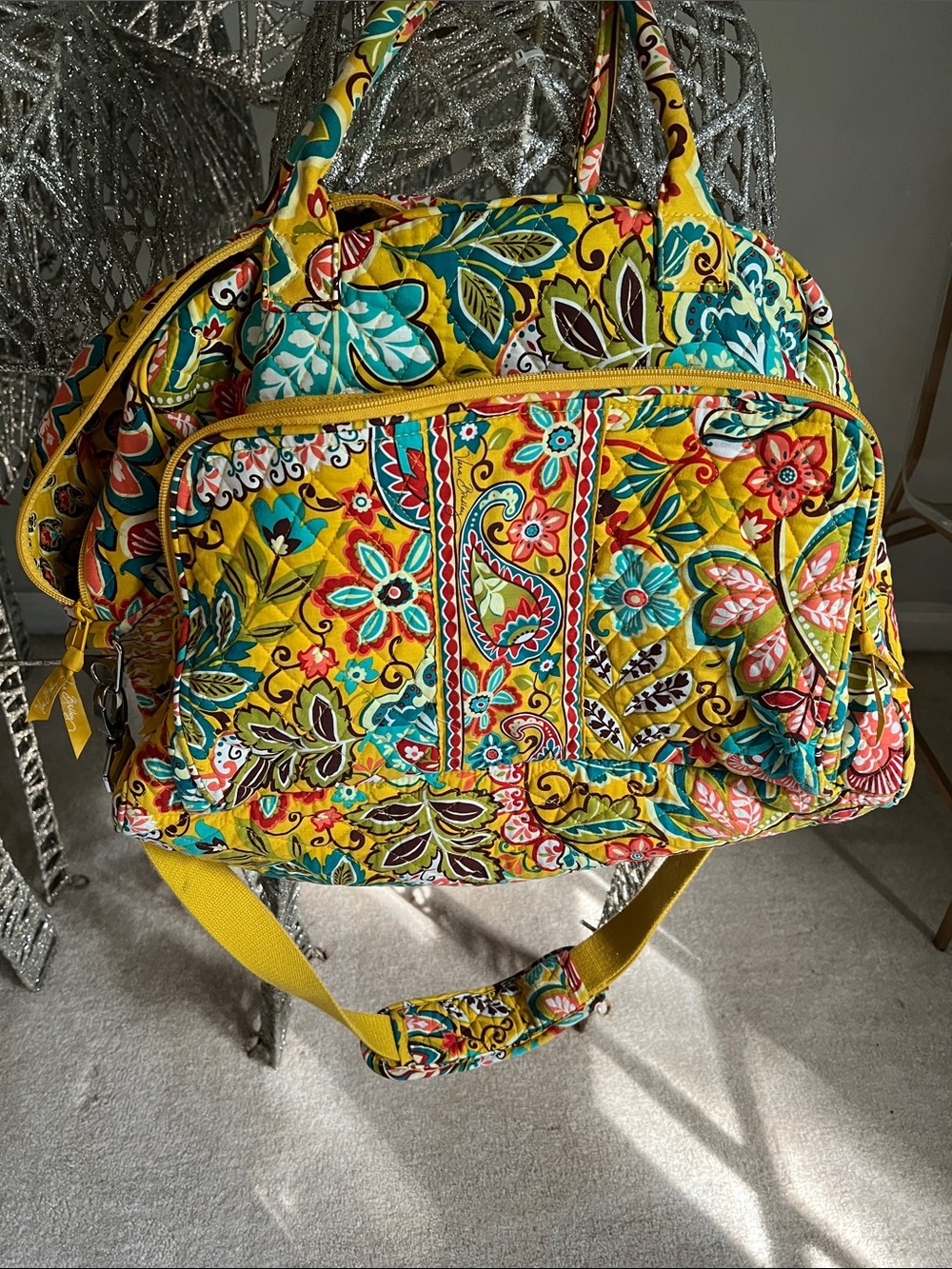 Vera Bradley Yellow Quilted Floral Travel Bag Large never used